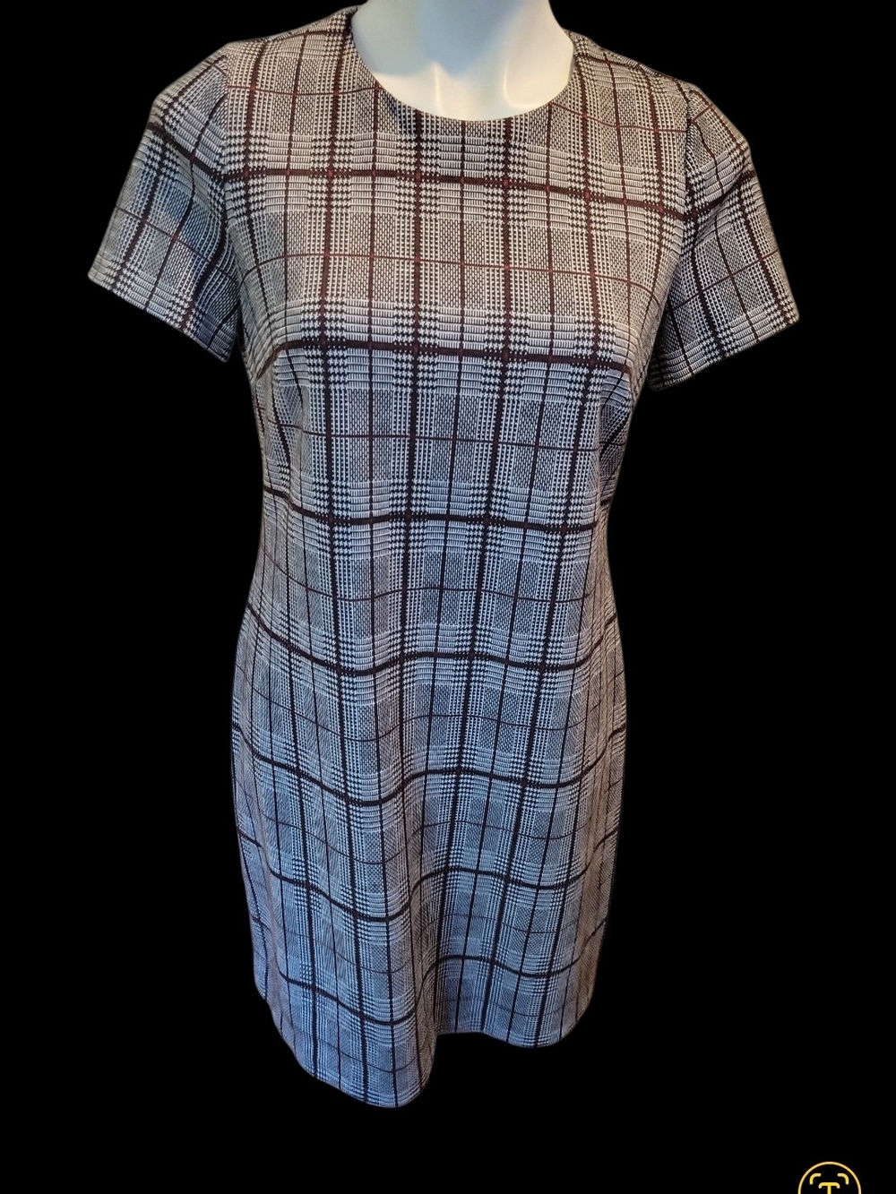 Calvin Klein Houndstooth Pattern Dress in Black, White and Brown